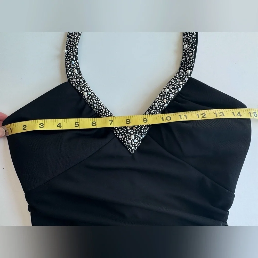 Vintage 90s Y2K Style Betsy & Adam by Linda Bernell Black Beaded Halter Dress 6